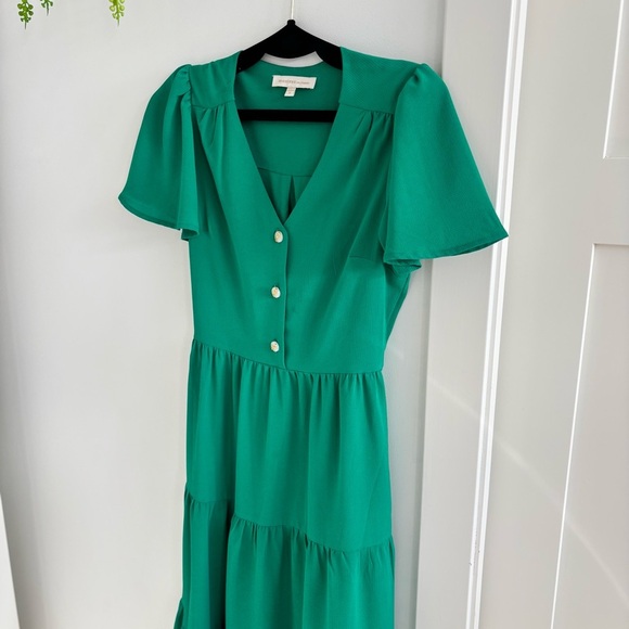 Monteau Los Angeles Kelly Green Cinched Waist Flutter Sleeve Womens Dress Small - Picture 3 of 11